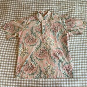 Vintage 1980s Reyn Spooner Pink and Green Floral Casual 1/4 Button Men's Shirt